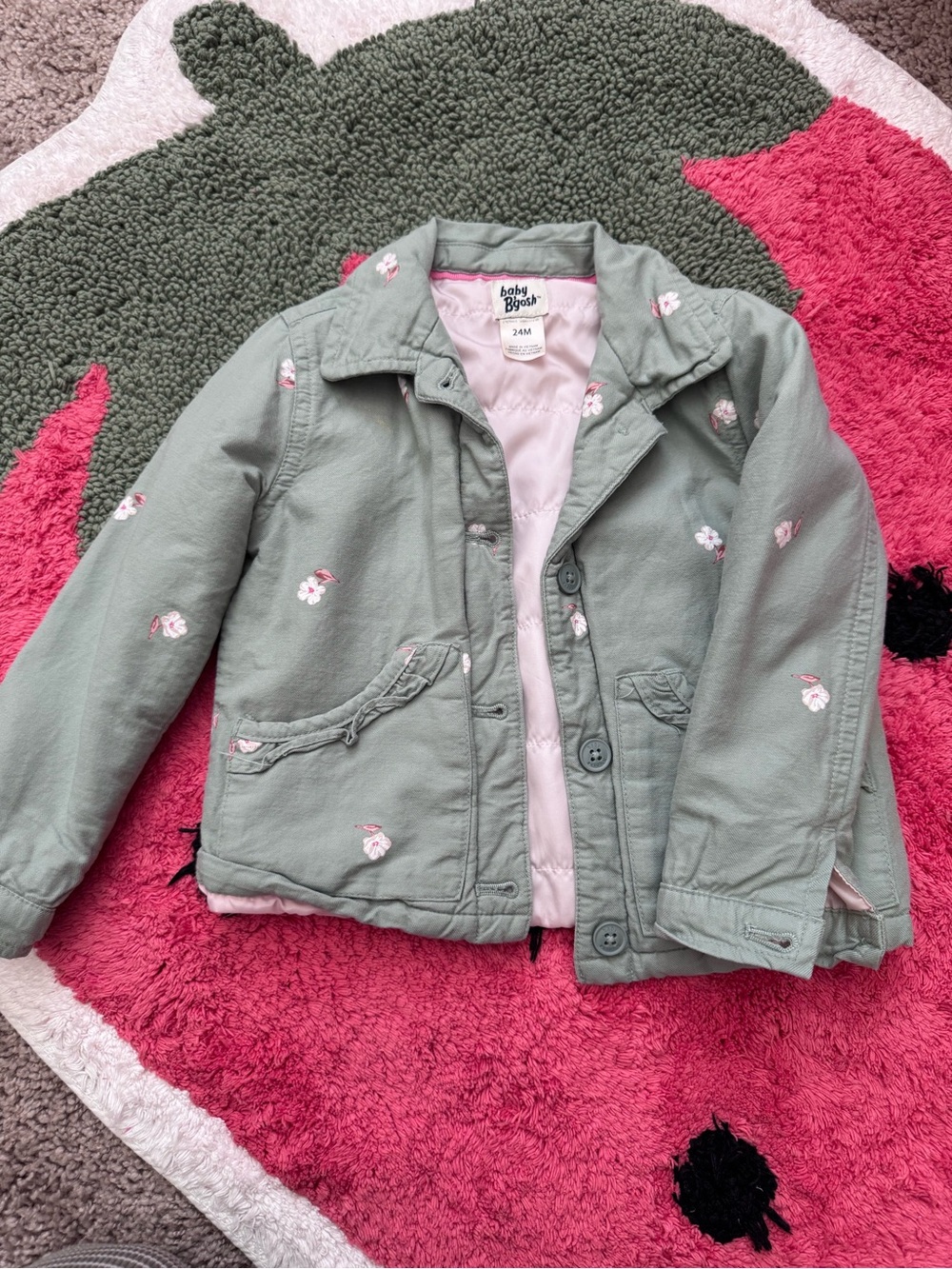 baby byosh Sage Green Floral Quilted-Lined Kids Jacket